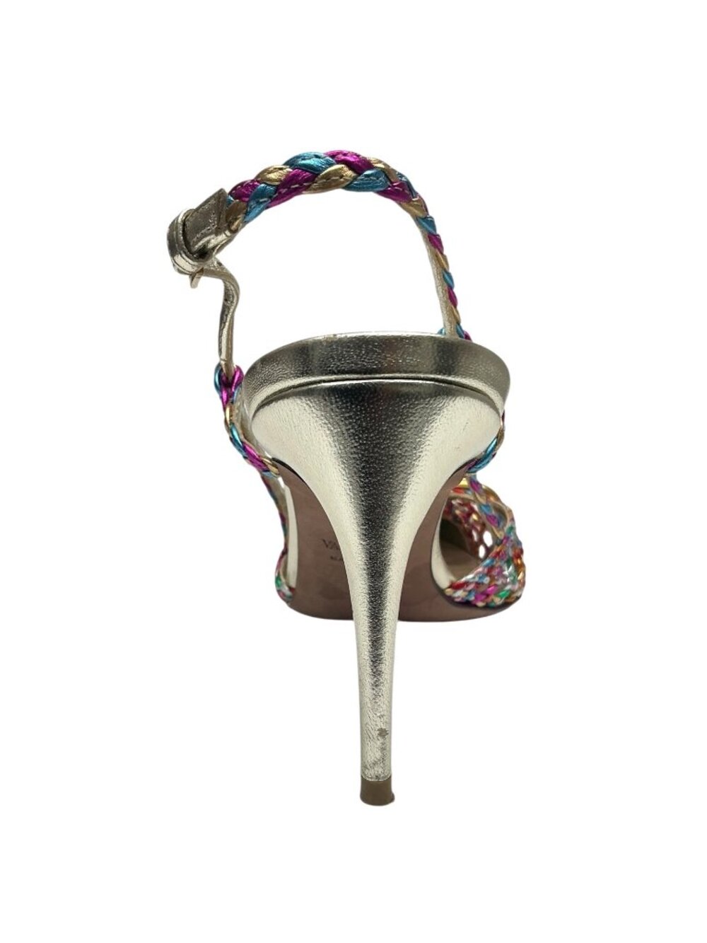 VALENTINO Garavani Multicolor Woven Leather Vlogo Pointed Toe Slingback Sandals - Picture 8 of 12
